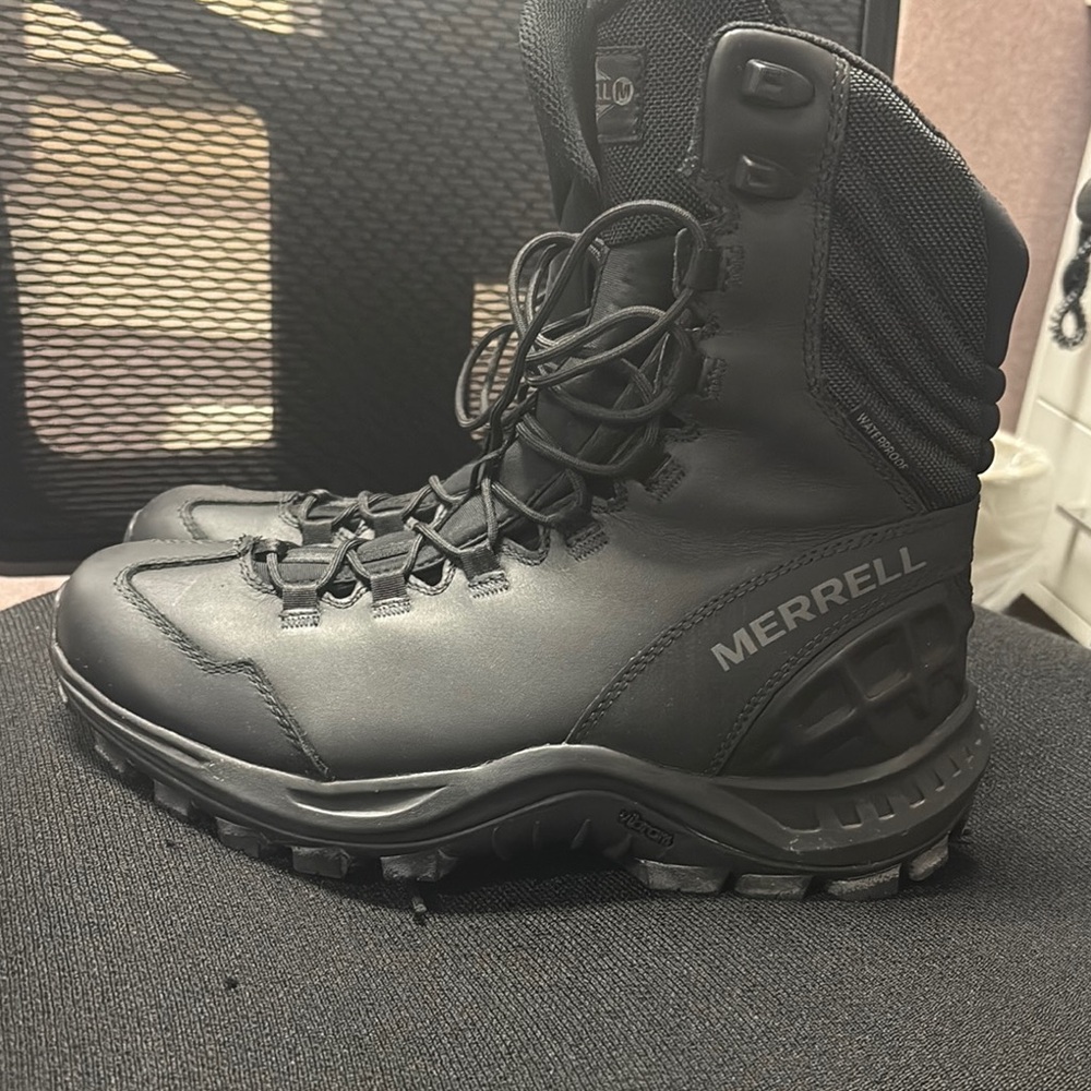 Merrell Black High-Top Boots with Durable Leather and Aggressive Tread